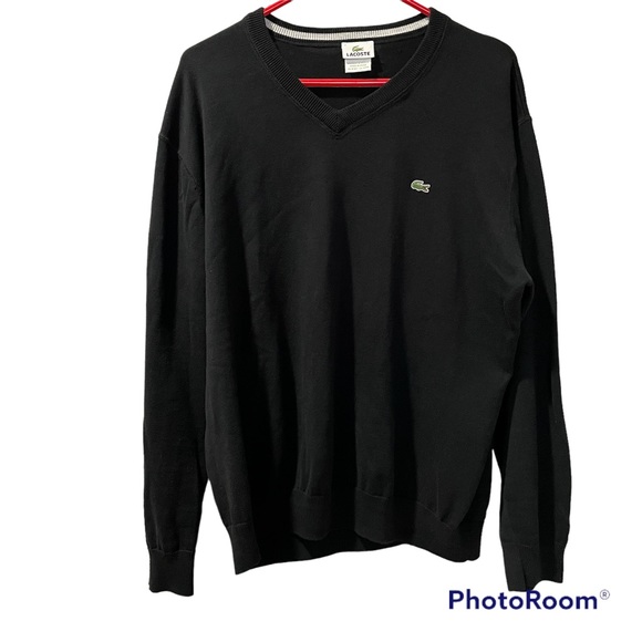Lacoste Men’s Long Sleeve Black Sweater V Neck Like New Embroidered Logo onChest - Picture 1 of 7